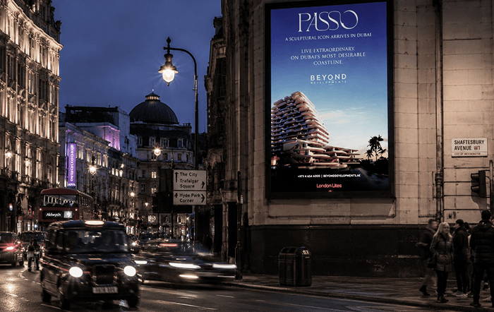 Passo billboard on a building corner