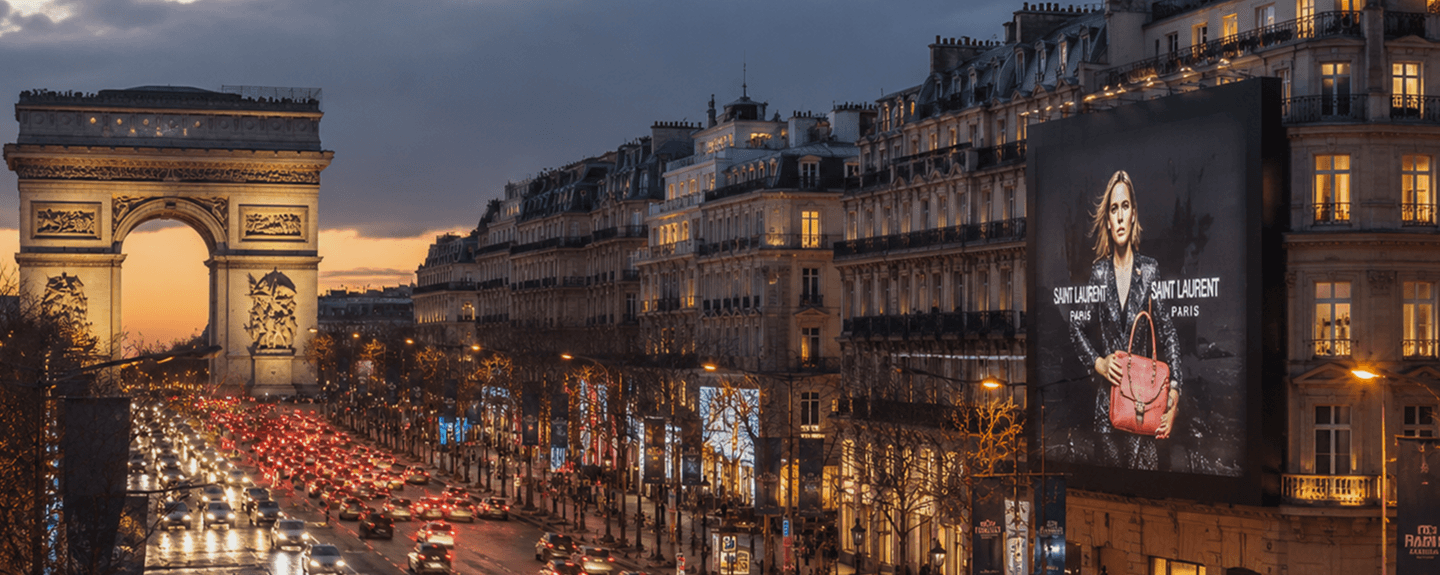 Champs-Élysées and the Arc de Triomphe at dusk