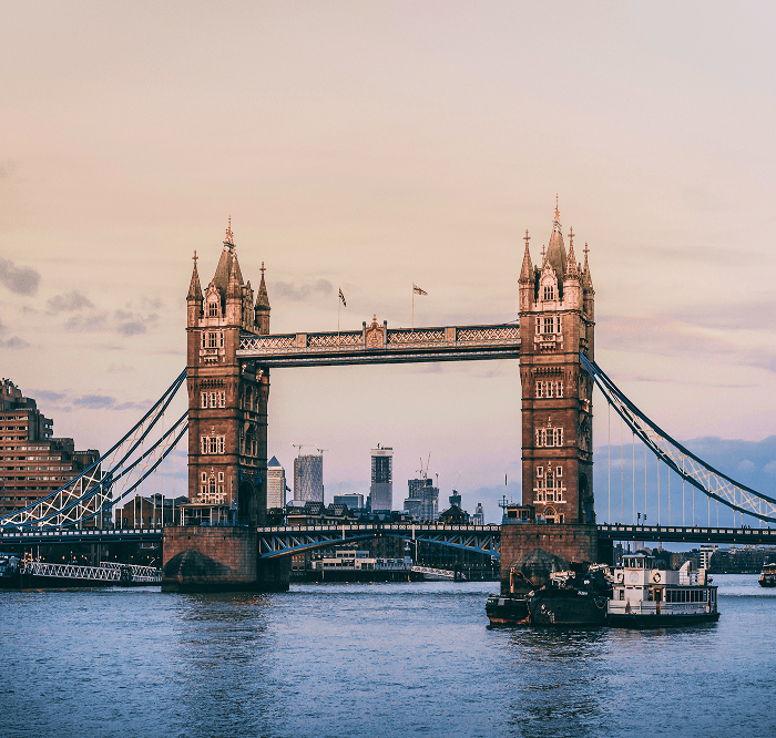 Tower Bridge over the River Thames at dusk